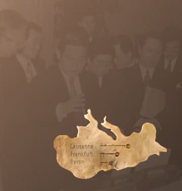 A relief map of major cities where Chairman Lee conducted training and meetings during the New Management declaration, with a 1993 LA meeting photo.