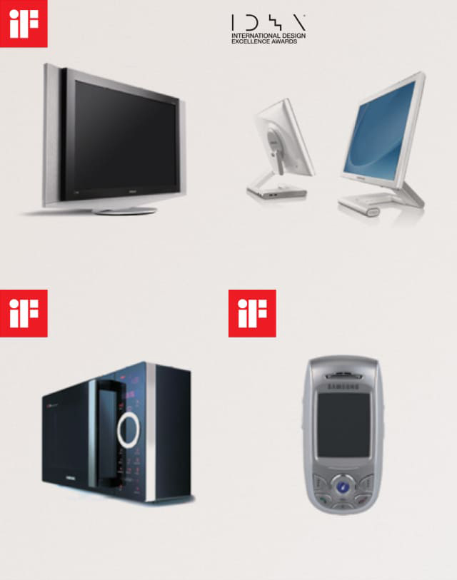 A photo of Samsung products that won global design awards such as iF and IDEA in the 2000s.