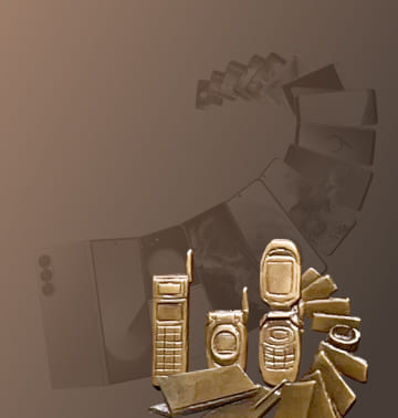 A relief and background photo of Samsung mobile phones arranged in a spiral.
