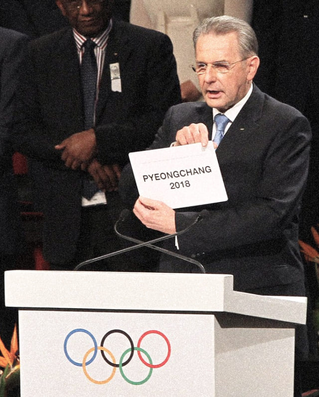 IOC President Jacques Rogge announces Pyeongchang as the host city for the 2018 Olympic Winter Games at the 2011 IOC General Assembly.